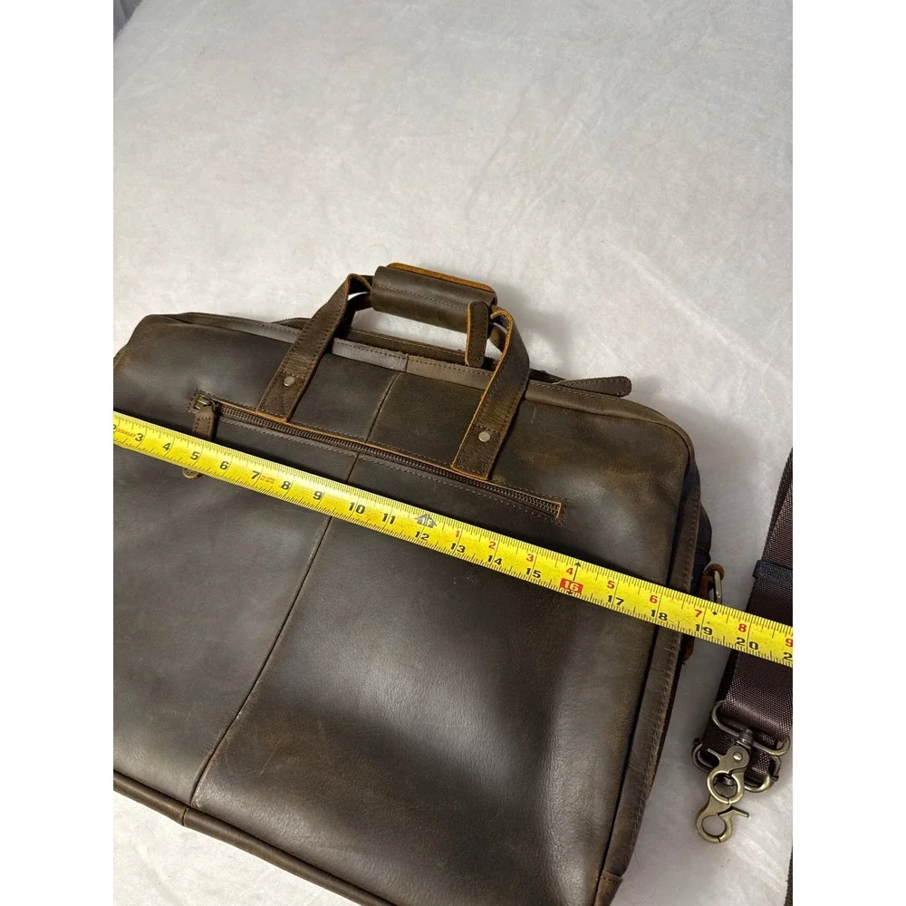 Mens Distressed Leather Briefcase Laptop Messenger Bag Dark Brown Professional
